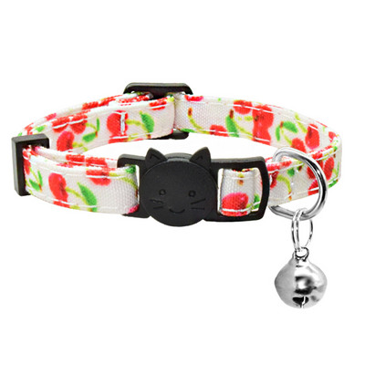 Jauka tauriņš kaķa kakla siksna Kakla zvans, regulējams Breakaway Lovely Bow mezgls kaķa kaklasiksna vasaras augļu apdruka Pet kaķēns kaķa kakla siksna