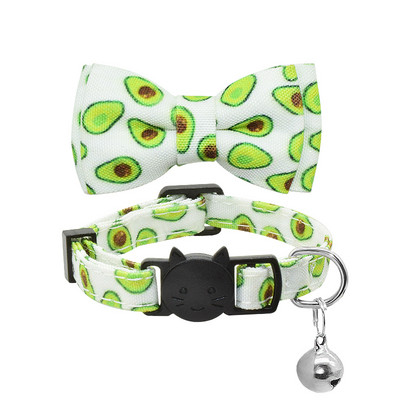Jauka tauriņš kaķa kakla siksna Kakla zvans, regulējams Breakaway Lovely Bow mezgls kaķa kaklasiksna vasaras augļu apdruka Pet kaķēns kaķa kakla siksna