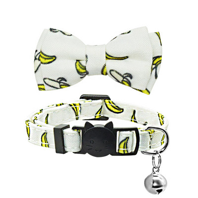 Jauka tauriņš kaķa kakla siksna Kakla zvans, regulējams Breakaway Lovely Bow mezgls kaķa kaklasiksna vasaras augļu apdruka Pet kaķēns kaķa kakla siksna