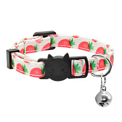 Jauka tauriņš kaķa kakla siksna Kakla zvans, regulējams Breakaway Lovely Bow mezgls kaķa kaklasiksna vasaras augļu apdruka Pet kaķēns kaķa kakla siksna