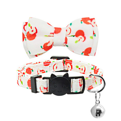 Jauka tauriņš kaķa kakla siksna Kakla zvans, regulējams Breakaway Lovely Bow mezgls kaķa kaklasiksna vasaras augļu apdruka Pet kaķēns kaķa kakla siksna