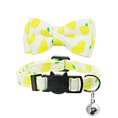 Jauka tauriņš kaķa kakla siksna Kakla zvans, regulējams Breakaway Lovely Bow mezgls kaķa kaklasiksna vasaras augļu apdruka Pet kaķēns kaķa kakla siksna