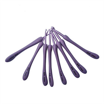 8Pcs Комплект лилави куки за плетене на една кука Пластмасова дръжка Игли за плетене за Шапки Пуловери Чорапи Шалове Тъкане ABS пластмаса Алуминий
