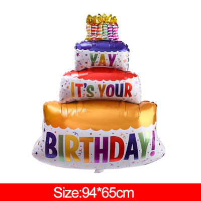 3-слойни големи балони за торта Честит рожден ден Cartoon Bear Cake Фолио балони за деца Рожден Ден Декорация Подпори Балони Играчки
