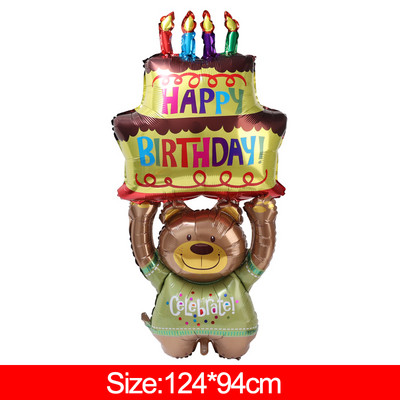 3-слойни големи балони за торта Честит рожден ден Cartoon Bear Cake Фолио балони за деца Рожден Ден Декорация Подпори Балони Играчки