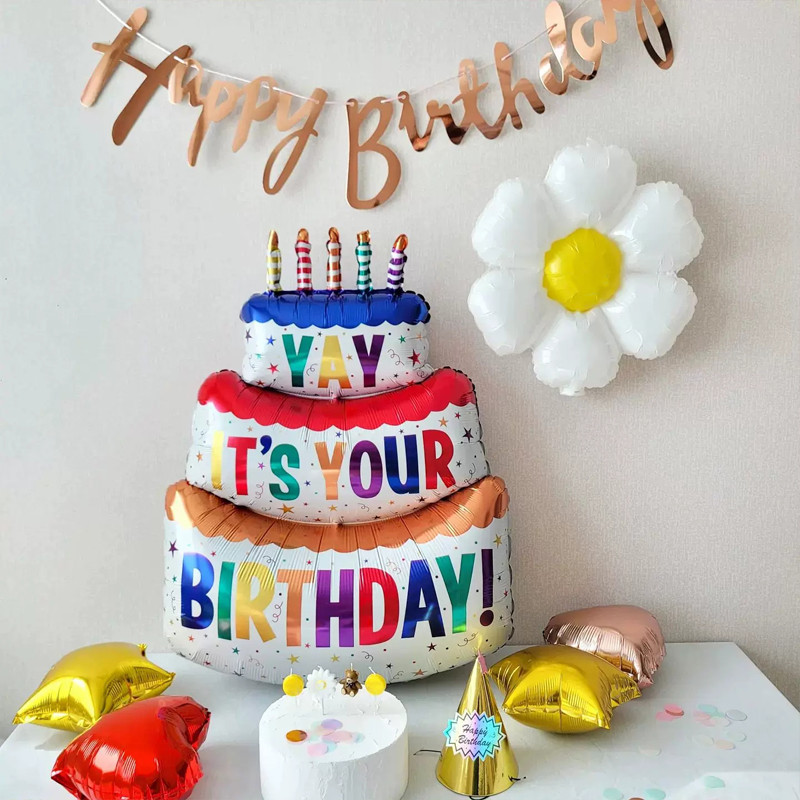 3-слойни големи балони за торта Честит рожден ден Cartoon Bear Cake Фолио балони за деца Рожден Ден Декорация Подпори Балони Играчки