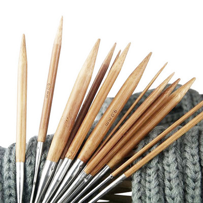3.0-12mm Natural Bamboo Circular Knitting Needles Stainless Steel Tube Hoop Knitting Needles DIY Hand Sewing Tools Supplies