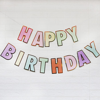 Χρόνια πολλά Banner Candy Bar Garland Decors Bronzing Macaron Happy Birthday Bunting First Birthday Party Supplies Baby Shower