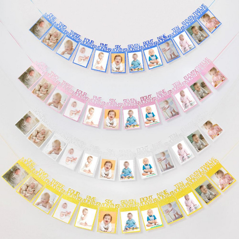 YOUZI Boldog születésnapot képkeret szalaghirdetés 1. egy éves 12 hónapos újszülött család első parti dekoráció gyerekeknek kisfiú lány