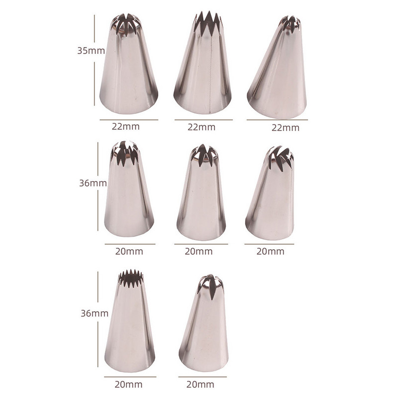 8 vnt. Didelio dydžio rusiškų tešlos gaminių glazūra vamzdynų purkštukai nerūdijančio plieno dekoravimo antgalis.