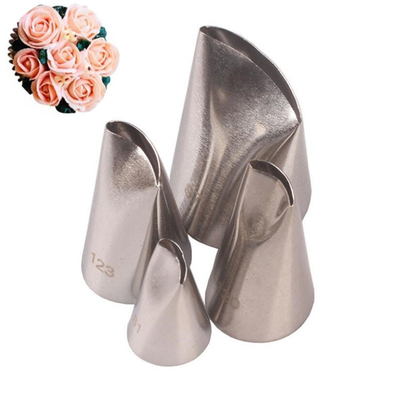 4 vnt. #61 #120 #123 #874 Rožių žiedlapių metalo kremo patarimai Tortų dekoravimo įrankiai Plieninis glajus vamzdelių antgaliai Tortų kremo dekoravimo įrankis