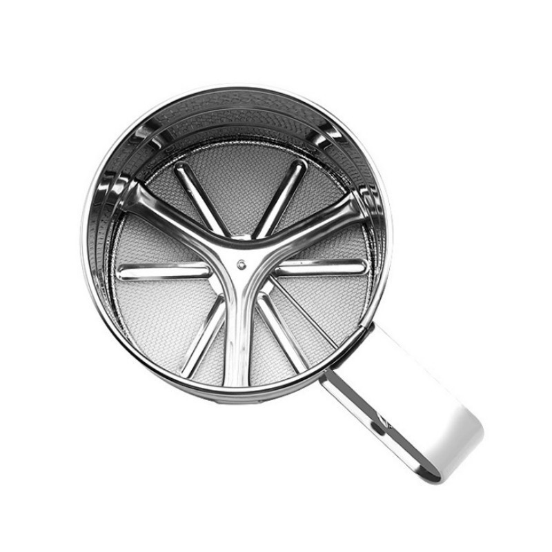 Nerūsējošā tērauda rokas miltu sieta krūze Nerūsējošā tērauda pulvera siets Rokas mazie miltu sieta cepšanas piederumi