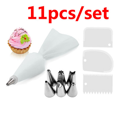 Set de sfaturi pentru decorarea prăjiturii DIY 8/11 buc./set Accesorii de bucătărie din silicon pentru glazură, cremă, pungă de patiserie, set de 6 duze din oțel inoxidabil