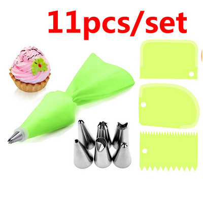 Set de sfaturi pentru decorarea prăjiturii DIY 8/11 buc./set Accesorii de bucătărie din silicon pentru glazură, cremă, pungă de patiserie, set de 6 duze din oțel inoxidabil