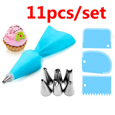 Set de sfaturi pentru decorarea prăjiturii DIY 8/11 buc./set Accesorii de bucătărie din silicon pentru glazură, cremă, pungă de patiserie, set de 6 duze din oțel inoxidabil
