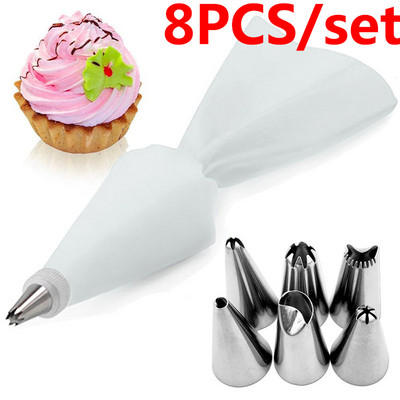 Set de sfaturi pentru decorarea prăjiturii DIY 8/11 buc./set Accesorii de bucătărie din silicon pentru glazură, cremă, pungă de patiserie, set de 6 duze din oțel inoxidabil