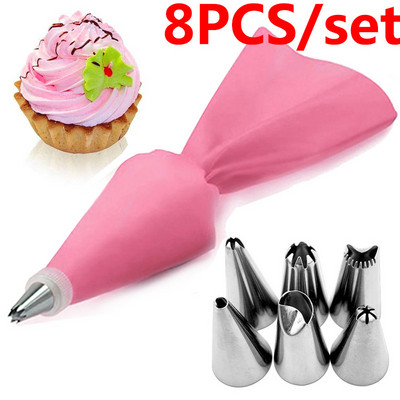 Set de sfaturi pentru decorarea prăjiturii DIY 8/11 buc./set Accesorii de bucătărie din silicon pentru glazură, cremă, pungă de patiserie, set de 6 duze din oțel inoxidabil