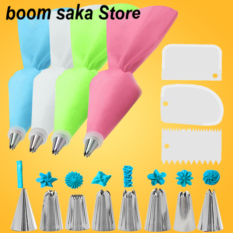 Set de sfaturi pentru decorarea prăjiturii DIY 8/11 buc./set Accesorii de bucătărie din silicon pentru glazură, cremă, pungă de patiserie, set de 6 duze din oțel inoxidabil