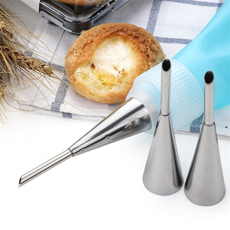 2 gab. Puff Sprauslas uzgalis Konditorejas izstrādājumi no nerūsējošā tērauda kūka Cupcake injekcijas rīks Glazūras cauruļvadu komplekts Šļirces konditorejas izstrādājumu pildījuma caurules