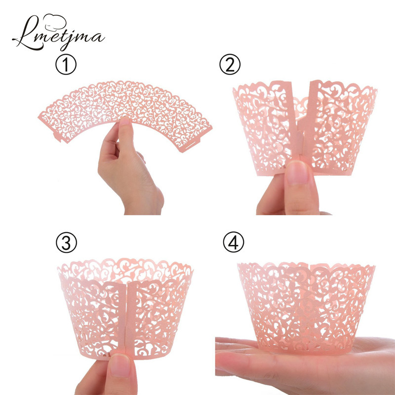 LMETJMA 20vnt./rinkinys Keksiukas 7 Spalvoti torto puodeliai Popieriniai Little Vine Lace Cupcake Muffin Dėkliukai vestuvių vakarėliui Gimtadieniui KC0109