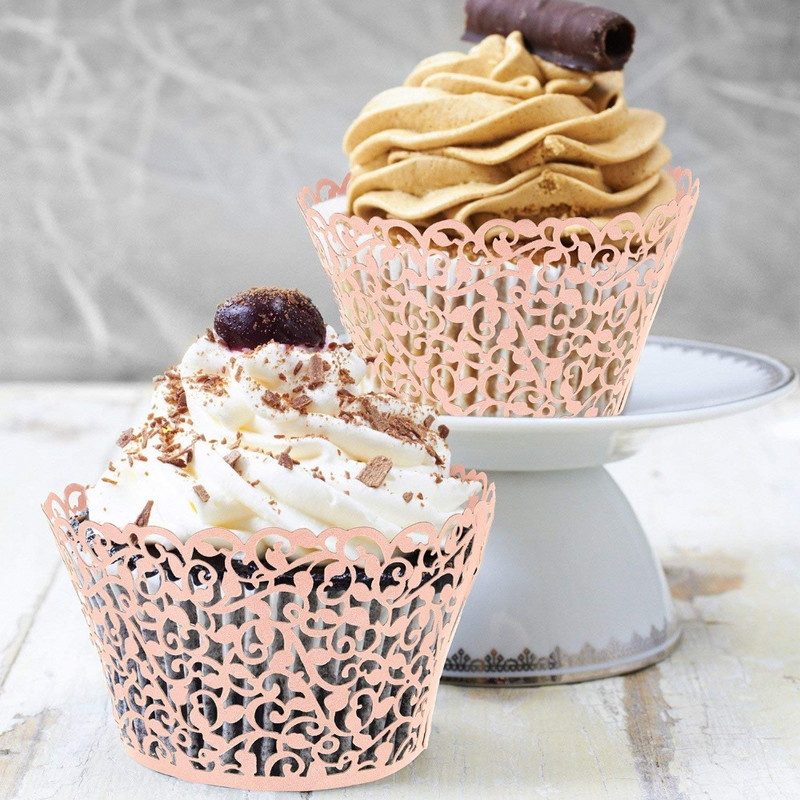 LMETJMA 20vnt./rinkinys Keksiukas 7 Spalvoti torto puodeliai Popieriniai Little Vine Lace Cupcake Muffin Dėkliukai vestuvių vakarėliui Gimtadieniui KC0109