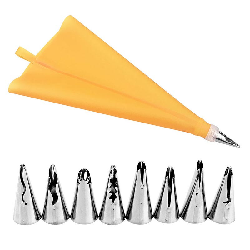 10db csővégek 1 csatlakozóval+ szilikon péksütemény csőzsák rozsdamentes acél fodros csővezeték fúvókák jegesedés hegyek készlet új