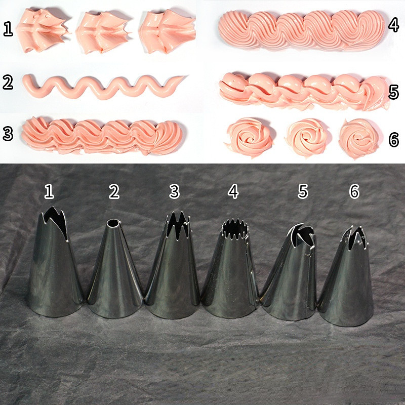 Sprauslas Konditorejas izstrādājumu dekorēšanas padomi Kūku kēksu dekorēšanas rīks 6/10 gab./komplekts Kāzu krievu sprauslas konditorejas izstrādājumu kārtainās svārki glazūras caurules