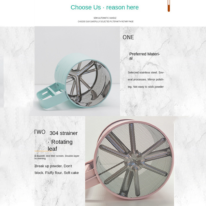 Ar roku darbināms miltu siets virtuves pusautomātiskā krūze miltu siets cukura sijātājs pulvera kratītājs Cepšanas piederumi Kūka Kafija Gadg