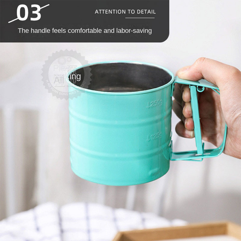 Ar roku darbināms miltu siets virtuves pusautomātiskā krūze miltu siets cukura sijātājs pulvera kratītājs Cepšanas piederumi Kūka Kafija Gadg