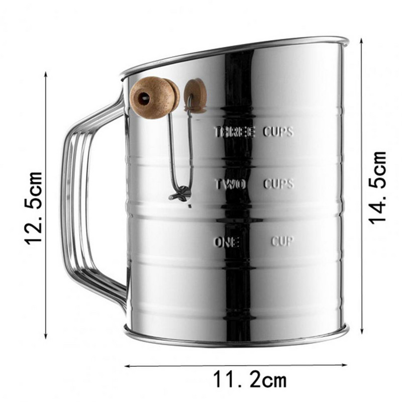 Miltų sietelis rankinis rankinis sietelis, nerūdijančio plieno neslystantis miltų sietelis, lygaus tinklelio miltų sietelis kepyklos įrankis