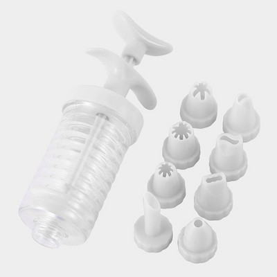 8gab. cauruļu sprauslas ar šļirces inžektoru plastmasas krējuma cepšanas sprauslas dozators glazūra konditorejas krēma uzgaļi konditorejas caurulītes cepumu rīki