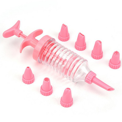 8gab. cauruļu sprauslas ar šļirces inžektoru plastmasas krējuma cepšanas sprauslas dozators glazūra konditorejas krēma uzgaļi konditorejas caurulītes cepumu rīki