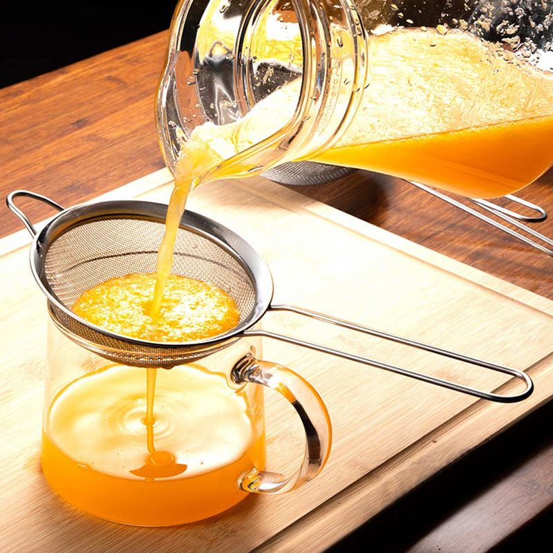 Rozsdamentes acél finomhálós lisztszita sütéshez fogantyús lisztszita sütőtartozékok 0859