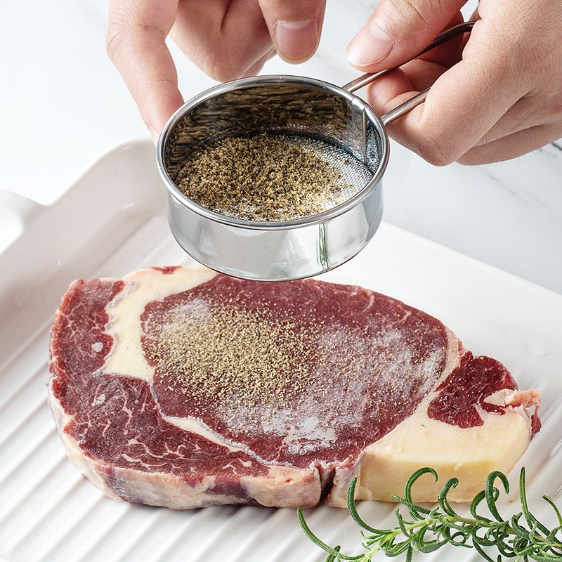 304 rozsdamentes acél kézi mini lisztszita cukorpor szita kakaópor adagoló sütő háztartási hálós szita