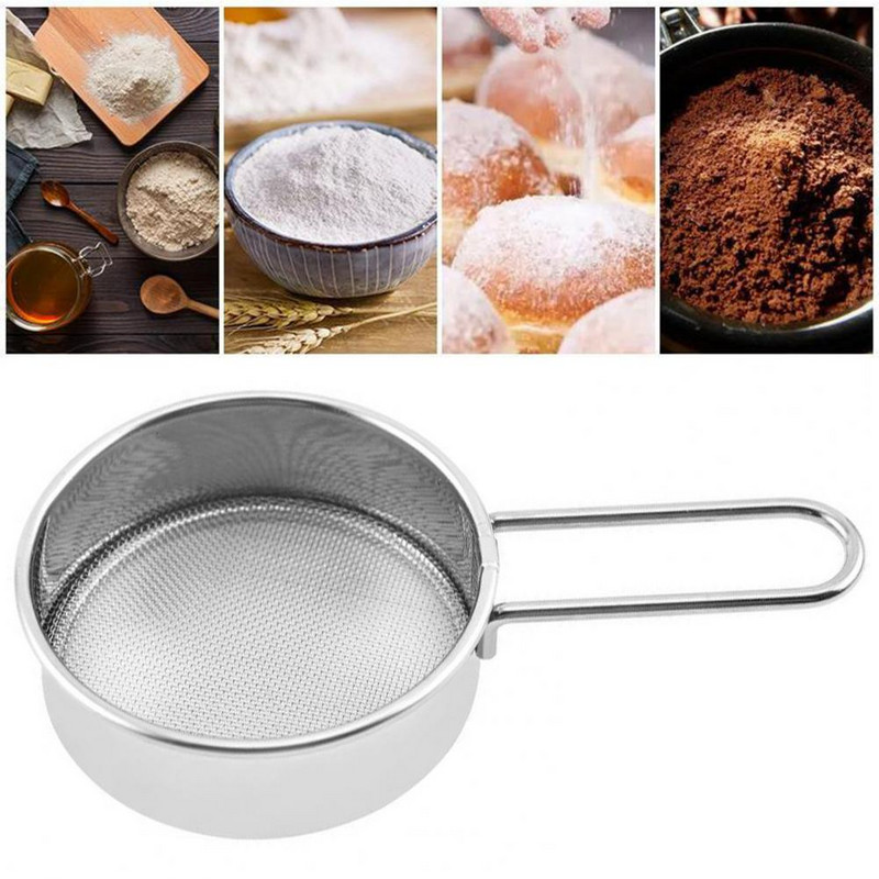 Smalkas sieta miltu siets ar roktura pastiprinātu rāmi, apaļš cepšanas siets nerūsējošā tērauda pulvera miltu drenāžas virtuves rīks