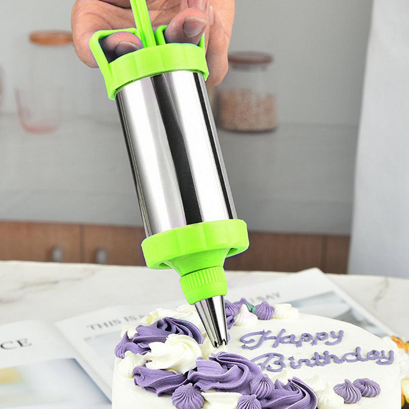 Cepšanas kūkas dekorēšanas rīks Nerūsējošā tērauda mīklas izstrādājumu pildījuma inžektors šļirces dekorēšanas komplekts Deserta dekorētājs ar 3 padomiem 1 Spa