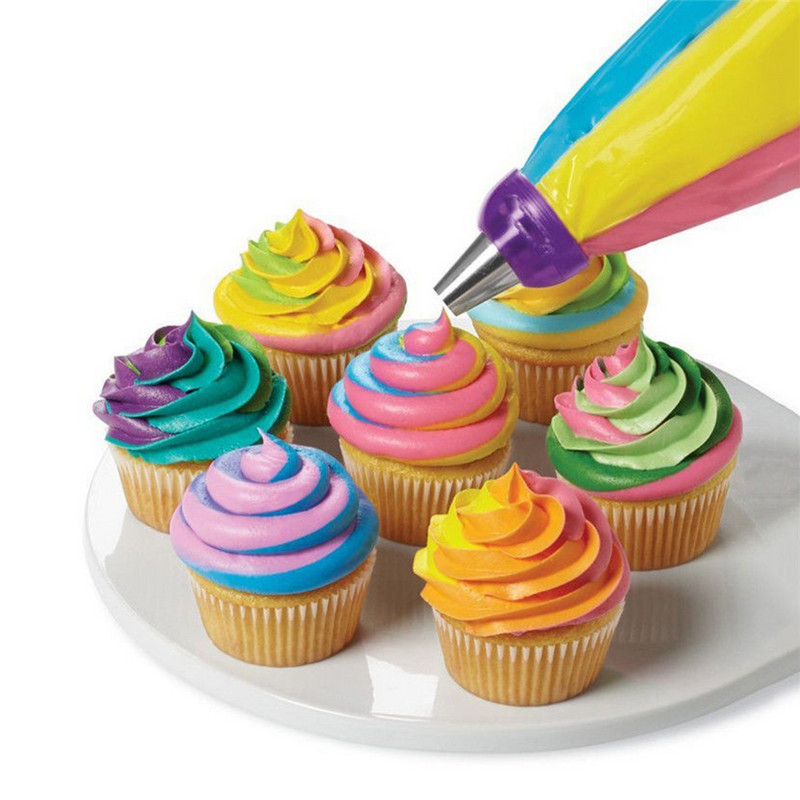 Pungă pentru glazură în 3 culori, instrument de conversie a duzei, cremă, pungă de patiserie, decorare pentru prăjituri cu fondant.