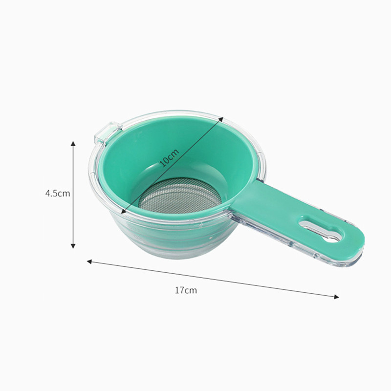 Finom hálós műanyag lisztszita fogantyúval lé teaszűrő szűrőszűrő élelmiszer babszűrő sziták shakerek konyhai eszköz