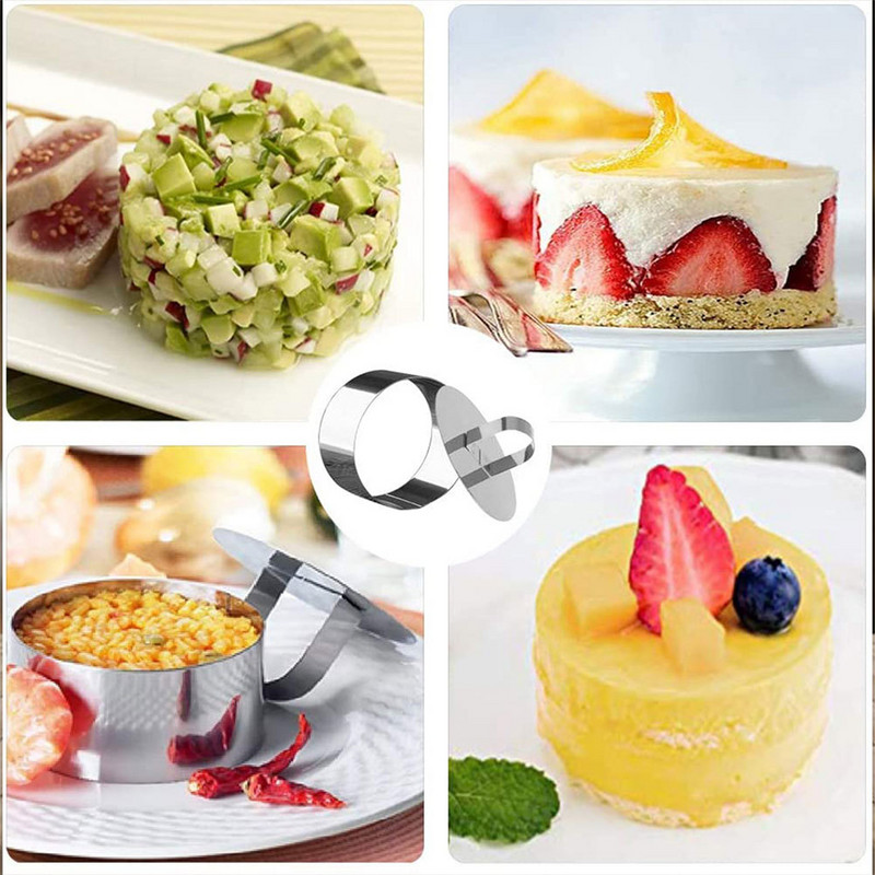 Inel de prăjitură din oțel inoxidabil pentru mousse pentru prăjituri Instrument pentru sushi Onigiri cu placă de împingere Formă antiaderență cu bile de orez Instrument pentru prăjituri pentru sushi