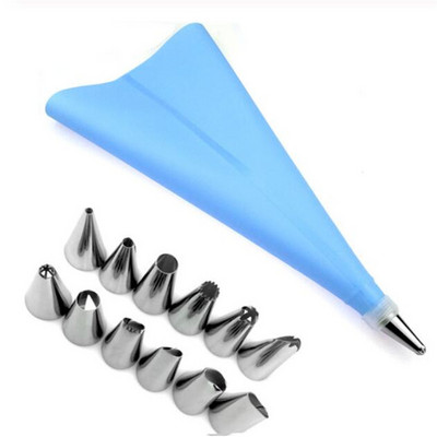 Partija 14 Gb Silikona glazūras cauruļvadu krējuma konditorejas izstrādājumu maisiņš + 12 GAB nerūsējošā tērauda sprauslas konditorejas izstrādājumu uzgaļi pārveidotāja DIY kūku dekorēšanas rīks