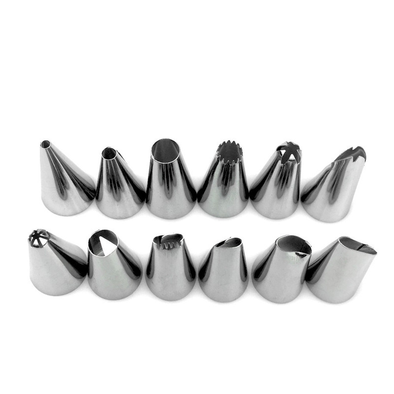 Partija 14 Gb Silikona glazūras cauruļvadu krējuma konditorejas izstrādājumu maisiņš + 12 GAB nerūsējošā tērauda sprauslas konditorejas izstrādājumu uzgaļi pārveidotāja DIY kūku dekorēšanas rīks