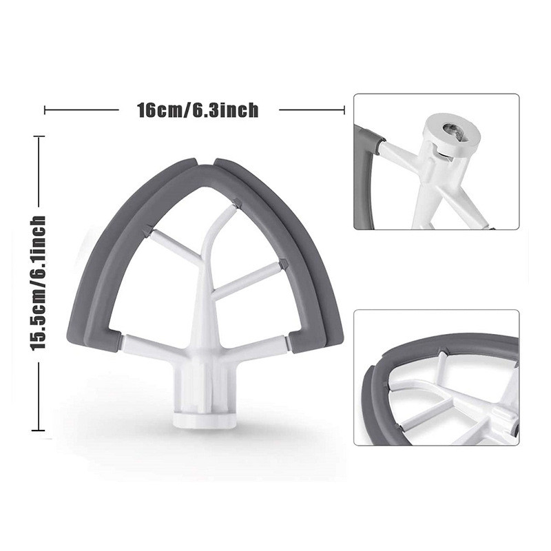 Pakreiptos galvutės plokščias plaktuvas, silikoninis maišytuvas, virtuvės maišymo priedas, skirtas Kitchenaid 4,5-5QT virtuvės priedams pakeisti