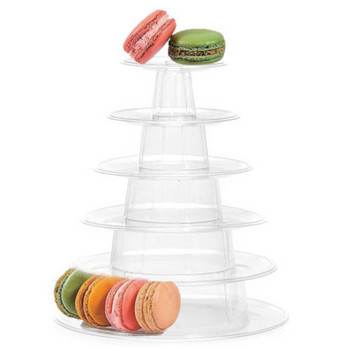 6-слойна Macarons Display Tower Пластмасова стойка Macaron Tower Stand Поставка за торта с фондан Инструмент за декориране на сватбена торта