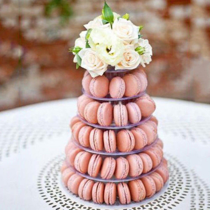 6 sluoksnių Macarons Display Tower plastikinis Macaron bokšto stovas Fondant tortų stovas Vestuvių tortų dekoravimo įrankis