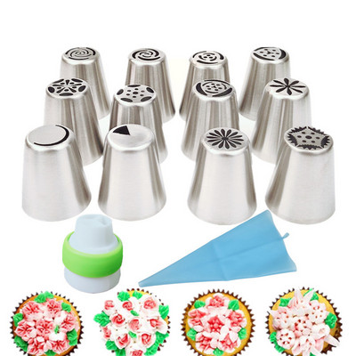 8-14 gab. Konditorejas maisiņu komplekts un nerūsējošā tērauda kūku uzgalis virtuves piederumi maizes konditorejas izstrādājumu dekorēšanai