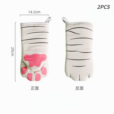 1/2 gab Cepeškrāsns siltumizolācijas cimds Cute Cat Paws Mikroviļņu pretpiedeguma kokvilnas cimdi Cepšanas karstumizturīgi neslīdoši virtuves cimdi