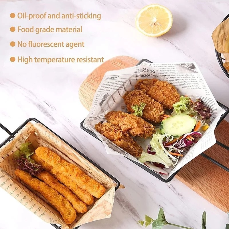 30 vnt Maisto pakavimo popierius Laikraščio dizainas Sumuštinis Burger Fries Maisto pakavimo popierius Lėkštės kilimėlis Aliejus Vaškuotas popierius papel encerado