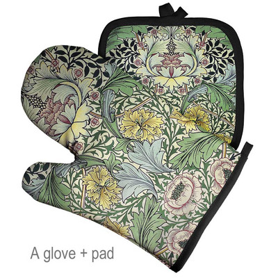 Retro mintás nagykereskedés mikrohullámú kesztyű edénytartó poliészter sütőkesztyű szigetelő kesztyű konyhai alátét sütés BBQ kesztyű lakberendezés