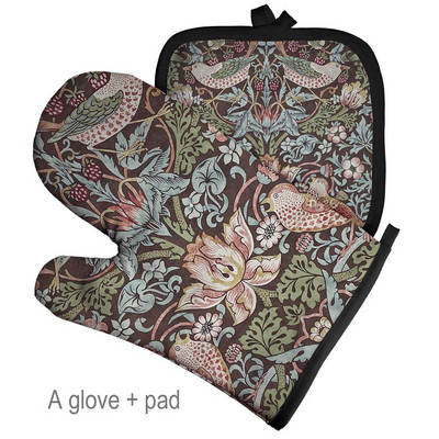 Retro mintás nagykereskedés mikrohullámú kesztyű edénytartó poliészter sütőkesztyű szigetelő kesztyű konyhai alátét sütés BBQ kesztyű lakberendezés