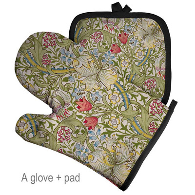 Retro mintás nagykereskedés mikrohullámú kesztyű edénytartó poliészter sütőkesztyű szigetelő kesztyű konyhai alátét sütés BBQ kesztyű lakberendezés